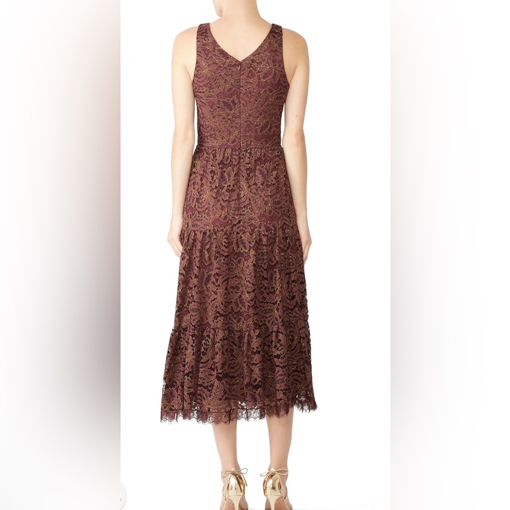Dress The Population Madelyn Midi Sleeveless Dress Burgundy & Gold Threads XS - Picture 2 of 11